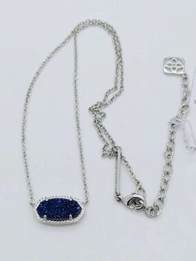 NWOT Kendra Scott Elisa Silver Pendant Necklace In Dark Blue Drusy